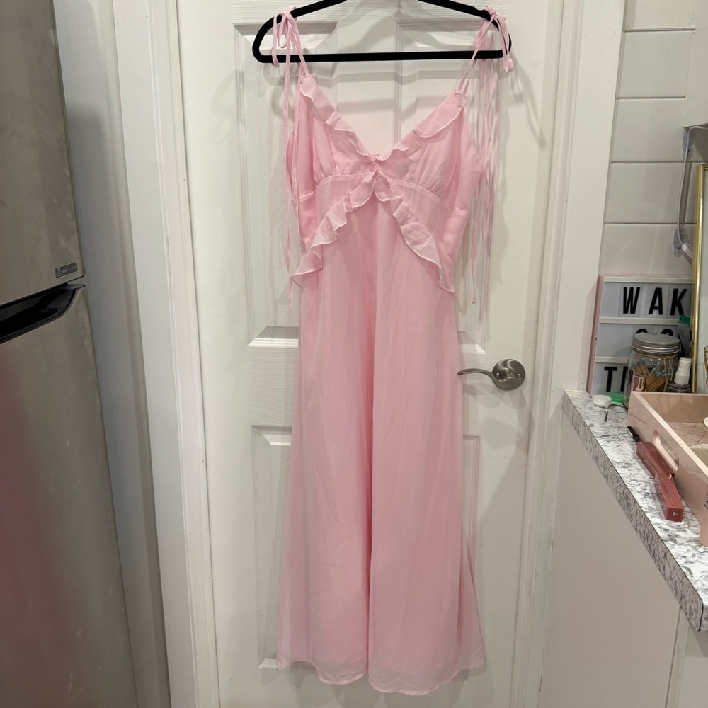 Pink Ruffle-Trim Spaghetti Strap Maxi Dress - Picture 5 of 6